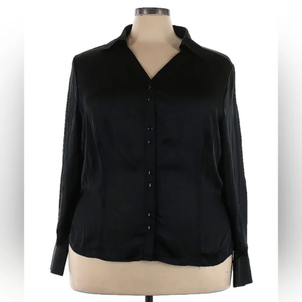 Investments II Black Sheer Button-Down Blouse Women’s Size 24 EUC - Picture 2 of 4